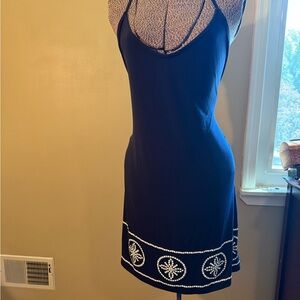 MICHAEL Michael Kors Navy Blue and White Embellished Halter Slip Dress